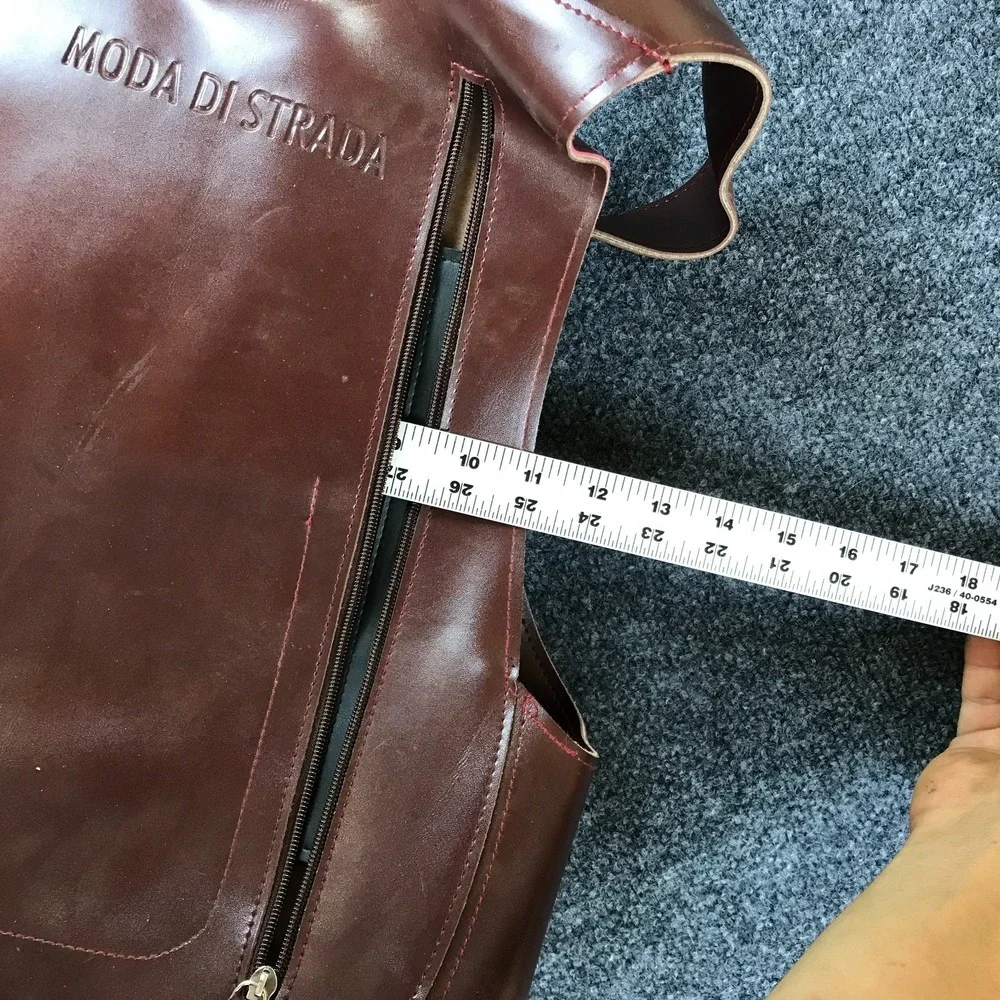 Moda Di Strada Vest Backpack Brown Red Genuine Leather Zipper Pocket Chest Bag